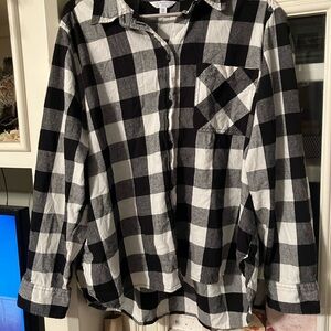 Time & Tru Black & White Plaid Over Sized Flannel Woman’s Shirt Size XXL (20)